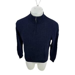 QUINCY Men Large ? 100% Wool Sweater 1/4 Zip Neck By Blue Lightweight 50-18